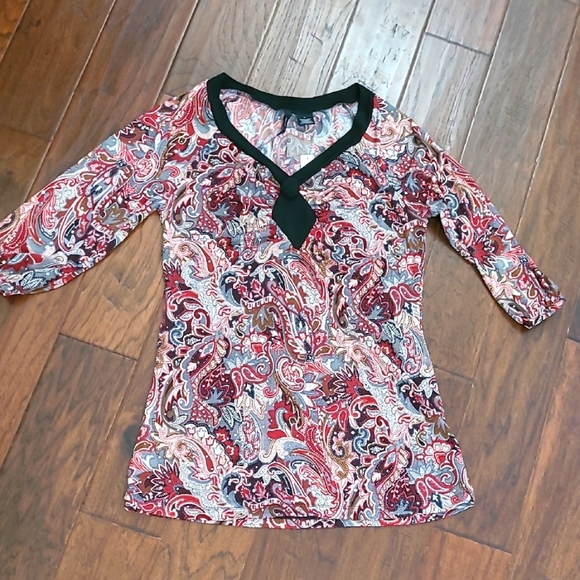 NWT New Directions Paisley V-Neck Tunic with sparkling dots size Large - Picture 1 of 6